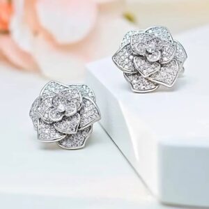 925 Sterling Silver Moissanites Rose Stud Earrings