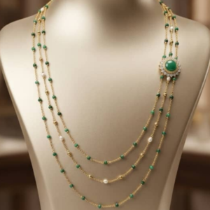 Laurel Malachite & Rice Pearls Necklace